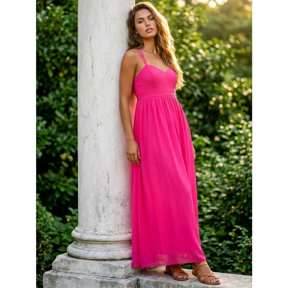🔹️Badgley Mischka Hot Pink Belle Sleeveless Maxi Dress Size 6